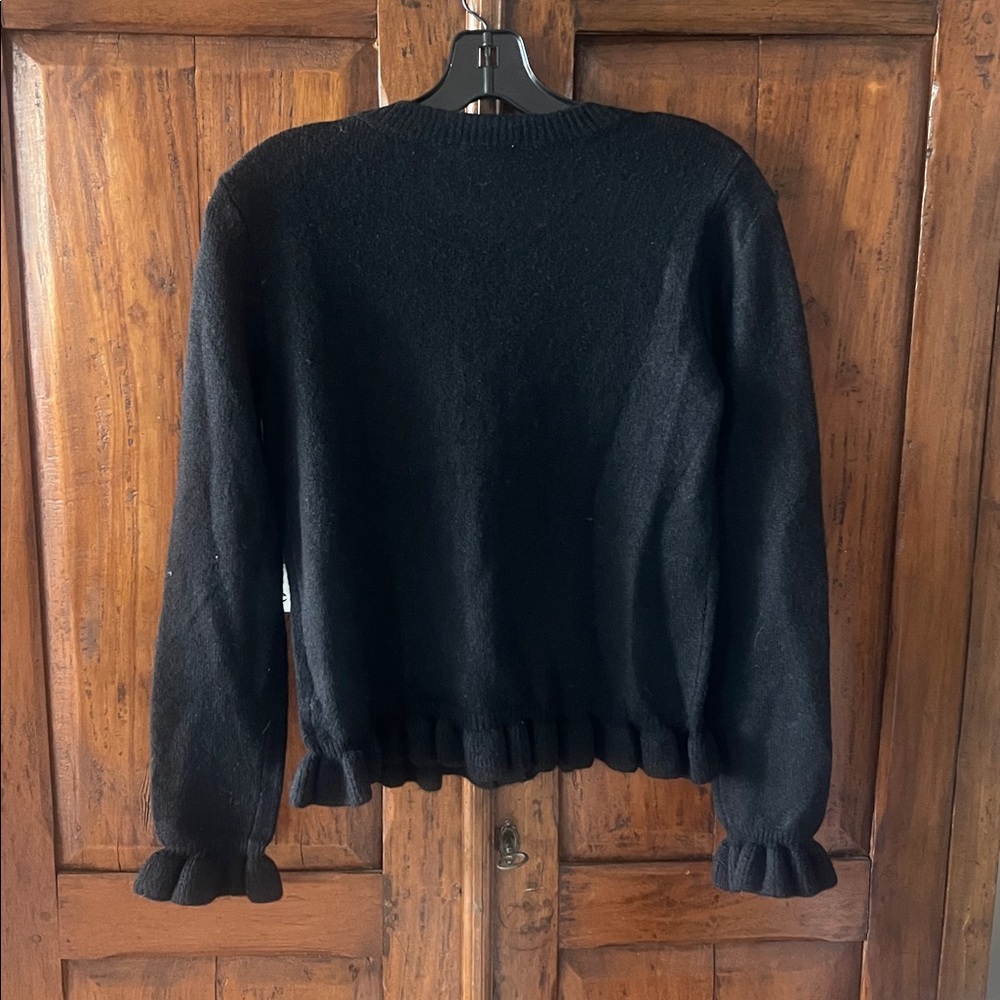 CeCe Black Ruffle Button-Up Cardigan - Picture 3 of 6